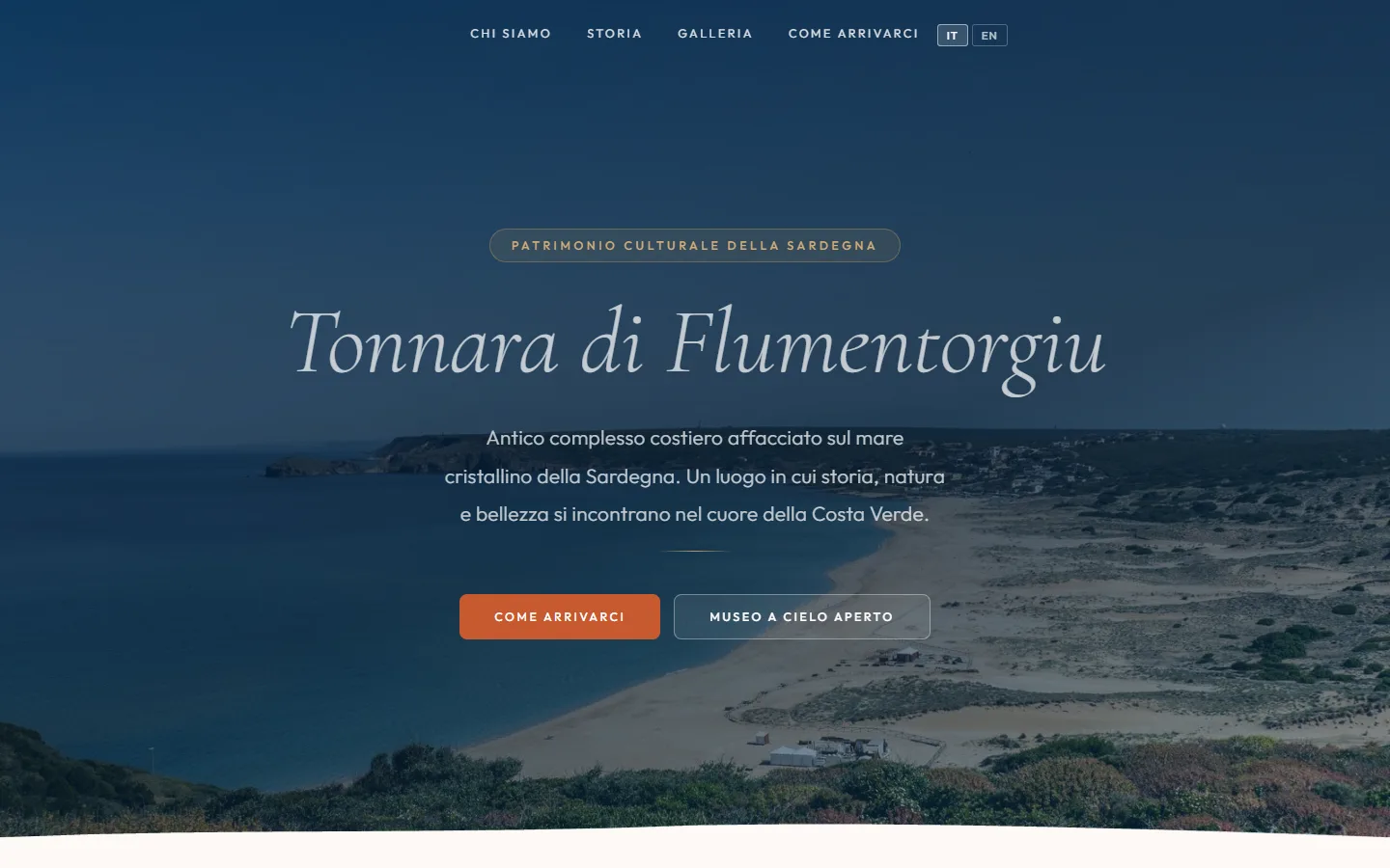 Pagina iniziale del sito della Tonnara di Flumentorgiu con le foto d&rsquo;archivio della tonnara